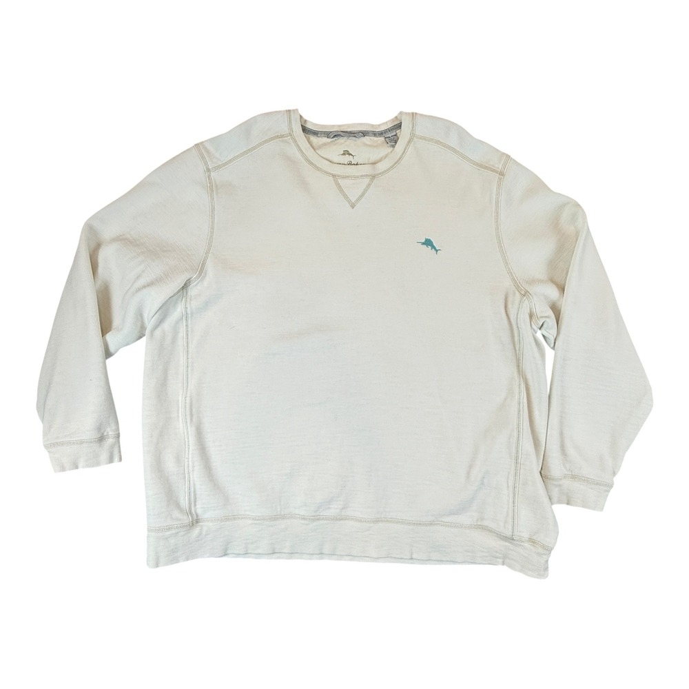 Tommy Bahama Sweater 3XL Off White‎ Pima Cotton Tencel Ribbed Sweatshirt Beach